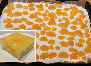 Przepis Intensywnie kolorowe ciasto ze śmietaną i mandarynkami
